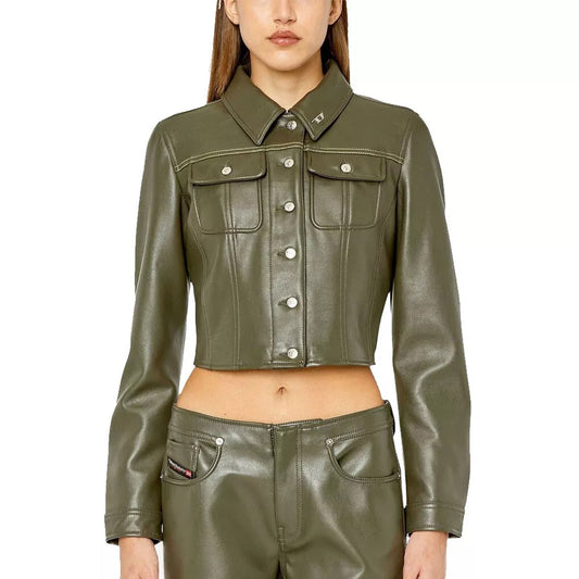 Olive Green Women Cropped Lambskin Leather Women Jacket