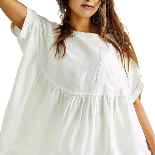 Flouncy Free Style Light Weight Summer Linen Blend Top For Ladies