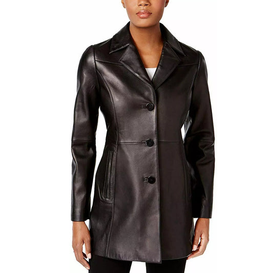Three Button Women Leather Coat Winter For Ladies