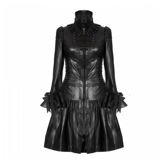 Womens Victorian Style Leather Dress Black Unique Gothic Corset Long Dress
