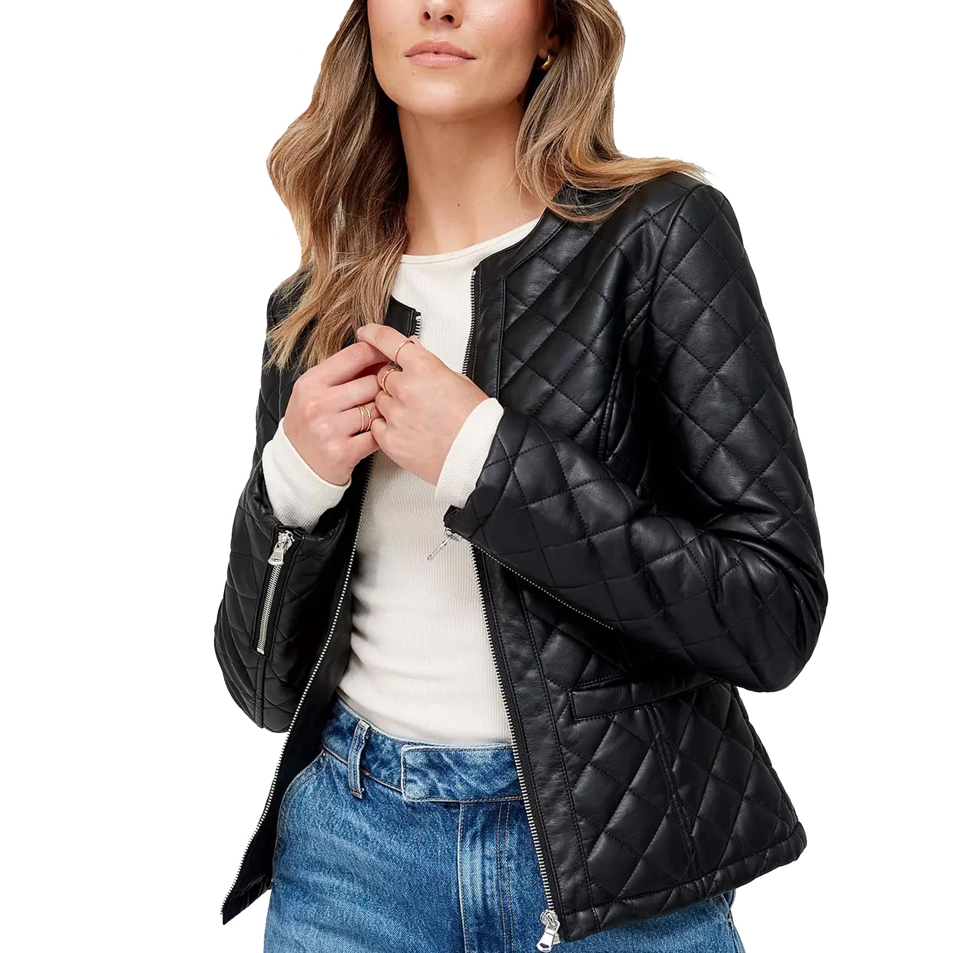 Quilted Style Black Women Leather Jacket - ShopSplenor